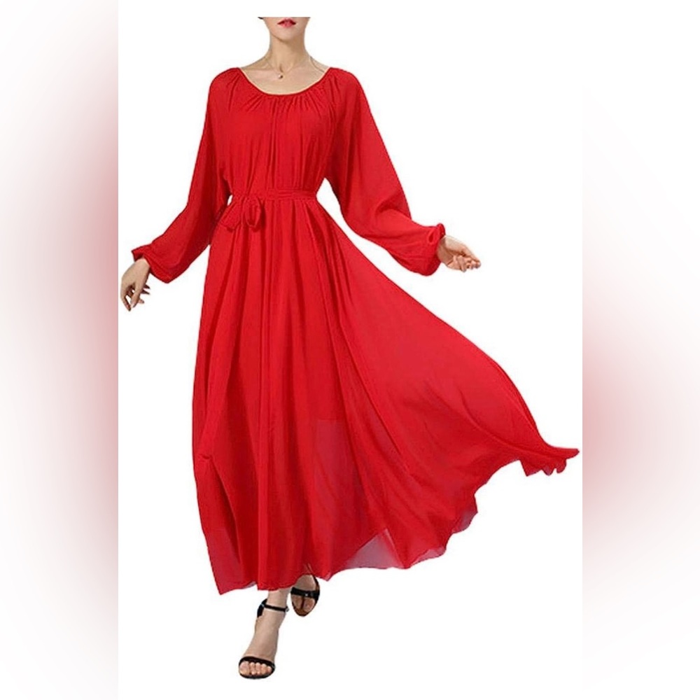 Red Chiffon Maxi Dress
